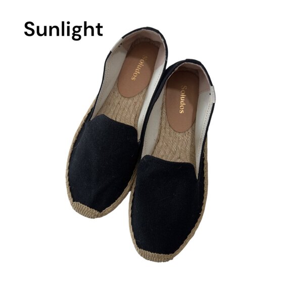 Soludos Shoes - Soludos Womens Black Espadrille Flats Size 7 Canvas & Jute Slip-On Shoes
